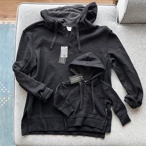 Little Bipsy Adult + Mini Matching Waffle Thermal Hoodies Black (M & 3-6m)